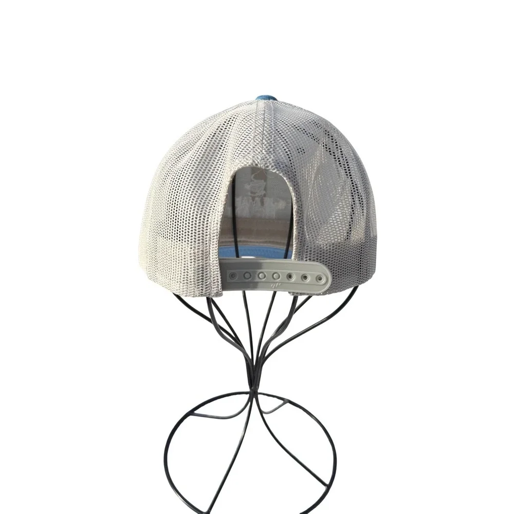 Human Bean Coffee Logo Steel Blue White Retro Trucker Hat Snapback Curved‎ Visor